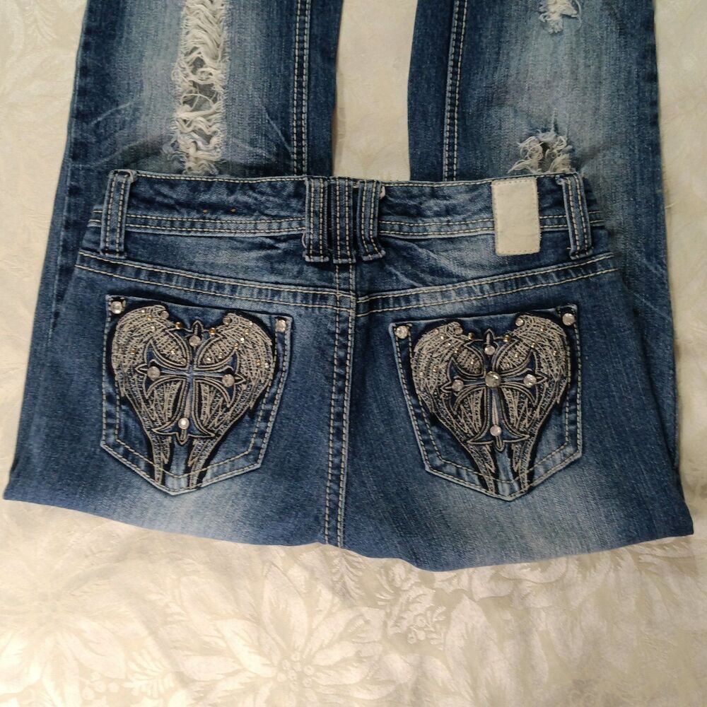 Vanity Premium Collection Jeans Lowrise Embellished Distressed size 26W/35L Y2K